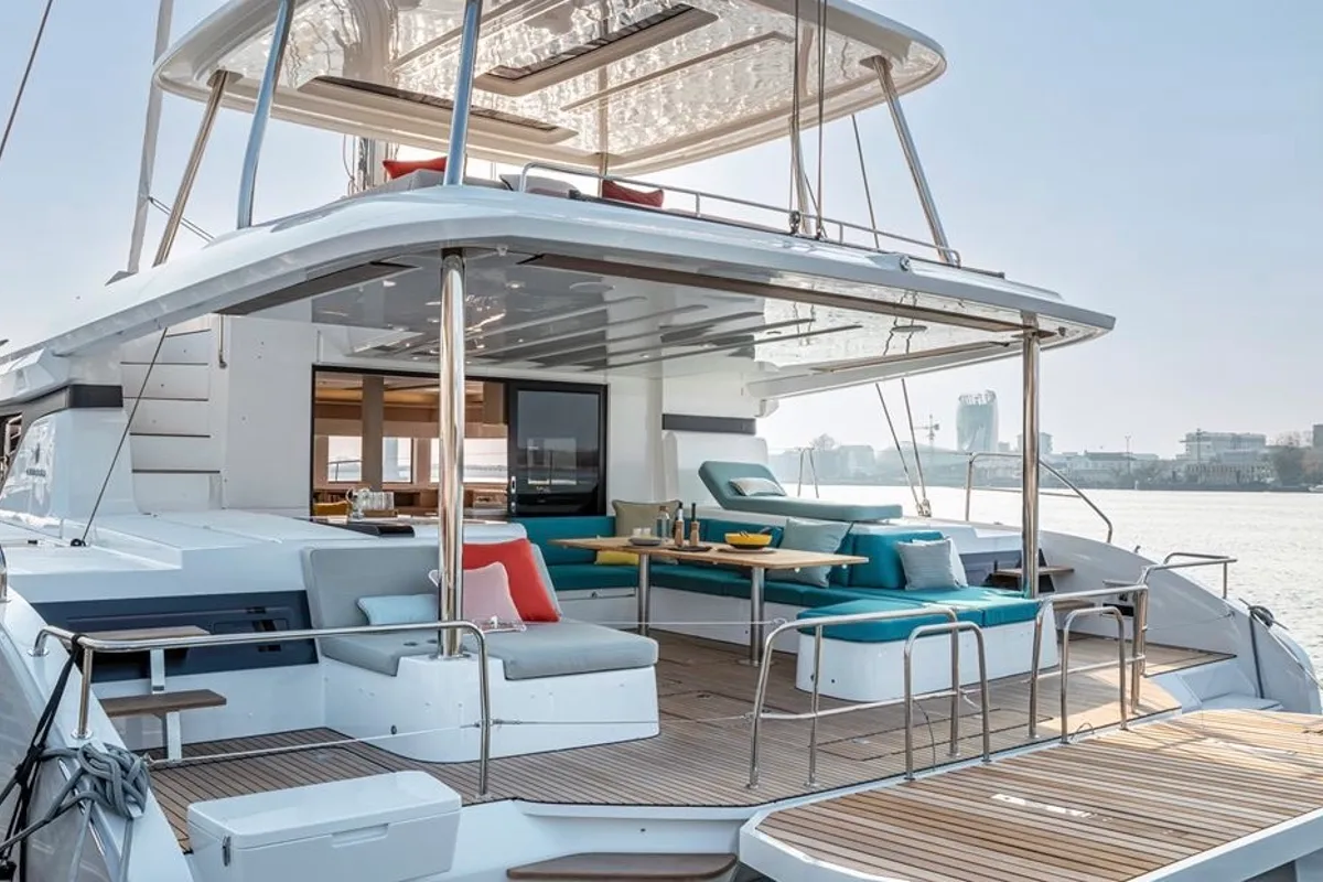 Deck of Hydrus, a Lagoon 55 catamaran at Lavreotiki Municipal Unit, Greece