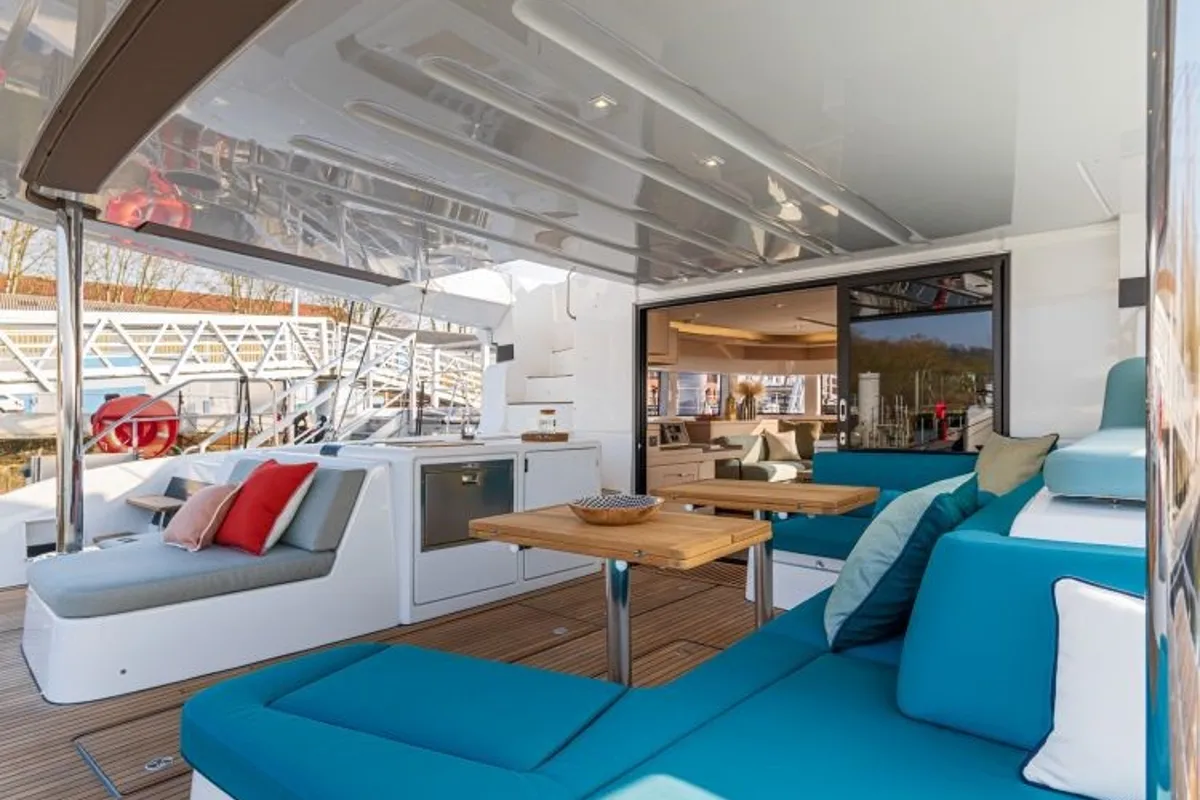 Deck of Hydrus, a Lagoon 55 catamaran at Lavreotiki Municipal Unit, Greece