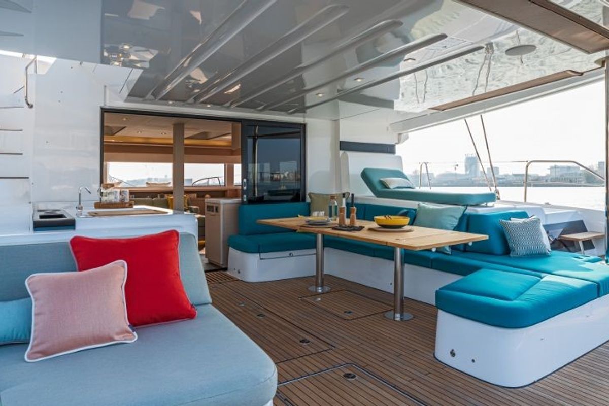 Deck of Hydrus, a Lagoon 55 catamaran at Lavreotiki Municipal Unit, Greece