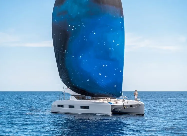 Exterior view of Hydrus, a Lagoon 55 catamaran at Lavreotiki Municipal Unit, Greece