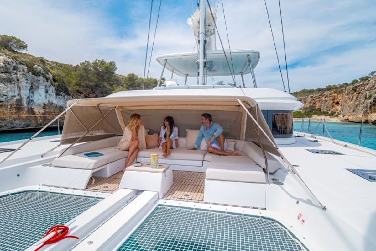 Deck of Hydrus, a Lagoon 55 catamaran at Lavreotiki Municipal Unit, Greece