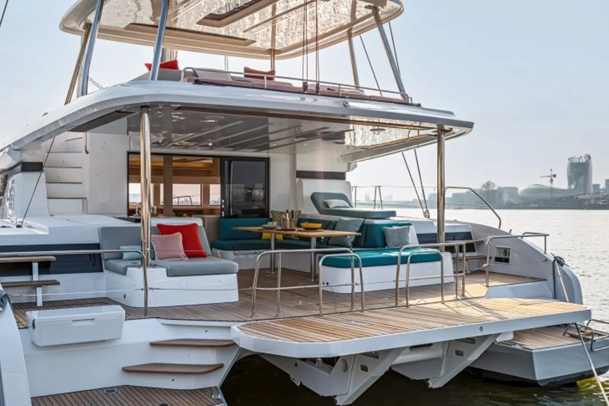 Deck of Hydrus, a Lagoon 55 catamaran at Lavreotiki Municipal Unit, Greece