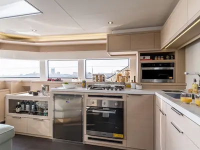 Galley of Hydrus, a Lagoon 55 catamaran at Lavreotiki Municipal Unit, Greece