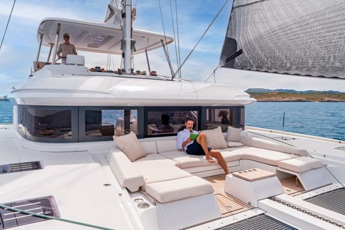 Deck of Hydrus, a Lagoon 55 catamaran at Lavreotiki Municipal Unit, Greece