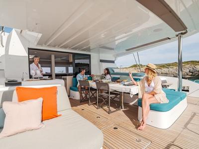 Deck of Hydrus, a Lagoon 55 catamaran at Lavreotiki Municipal Unit, Greece