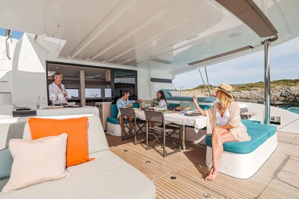 Deck of Hydrus, a Lagoon 55 catamaran at Lavreotiki Municipal Unit, Greece