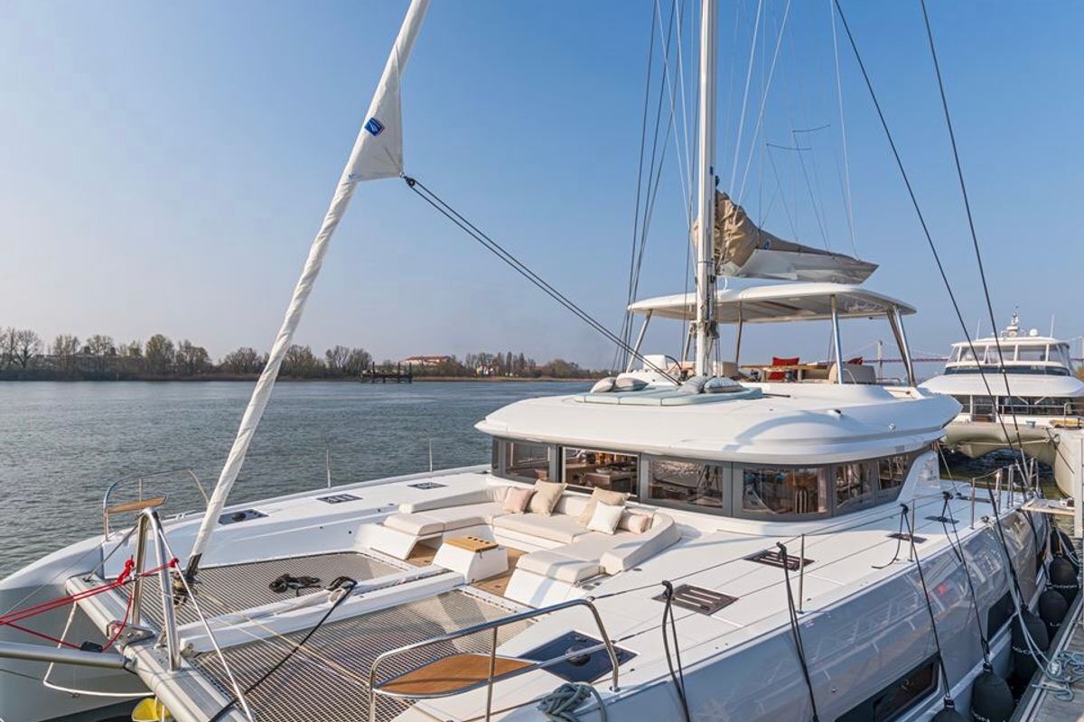 Exterior view of Hydrus, a Lagoon 55 catamaran at Lavreotiki Municipal Unit, Greece