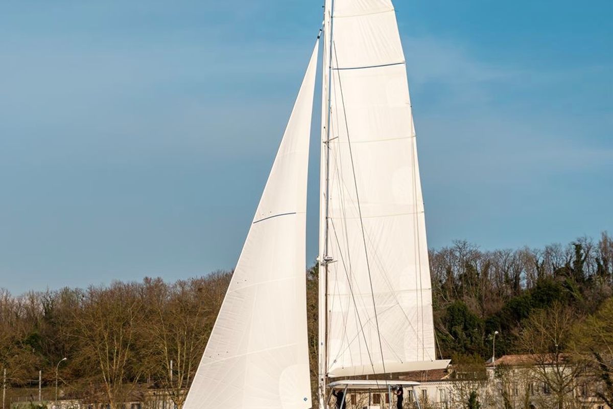 Exterior view of Hydrus, a Lagoon 55 catamaran at Lavreotiki Municipal Unit, Greece