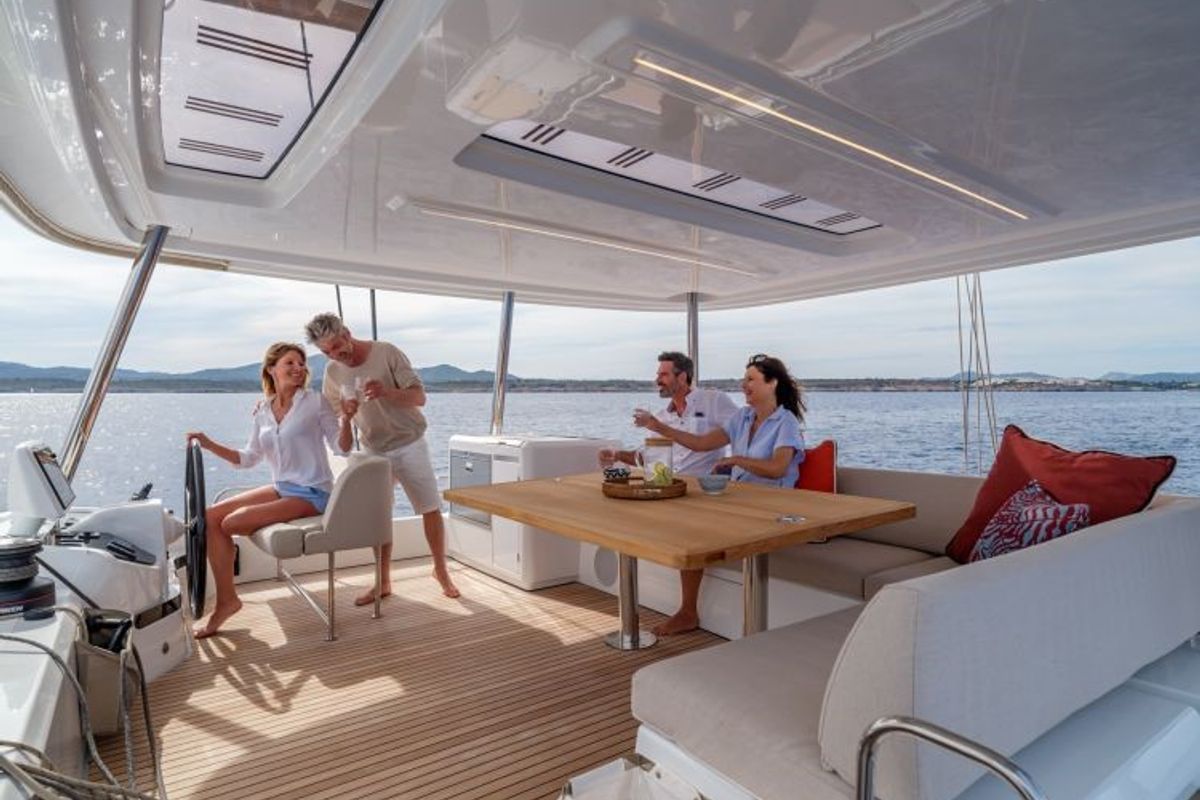 Deck of Hydrus, a Lagoon 55 catamaran at Lavreotiki Municipal Unit, Greece