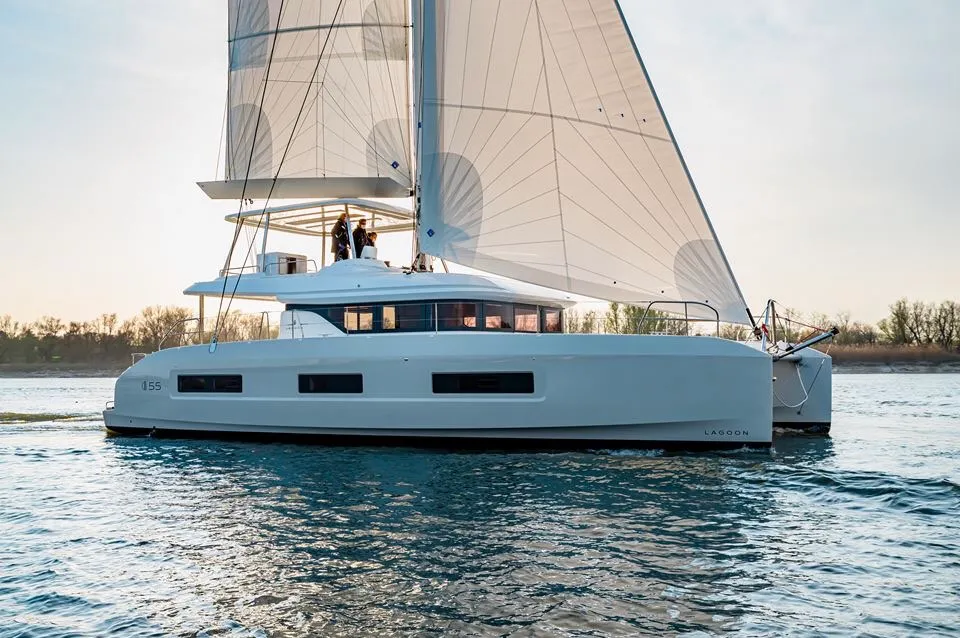 Exterior view of Hydrus, a Lagoon 55 catamaran at Lavreotiki Municipal Unit, Greece