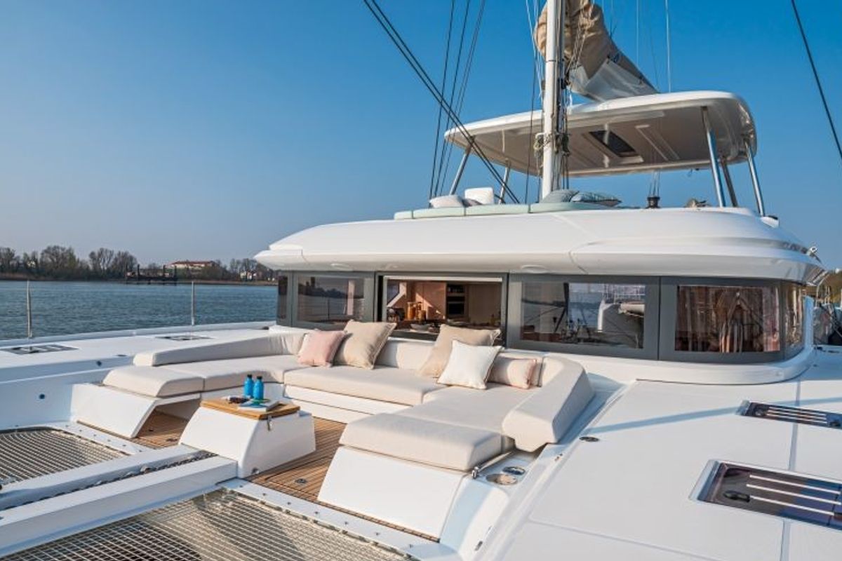 Deck of Hydrus, a Lagoon 55 catamaran at Lavreotiki Municipal Unit, Greece