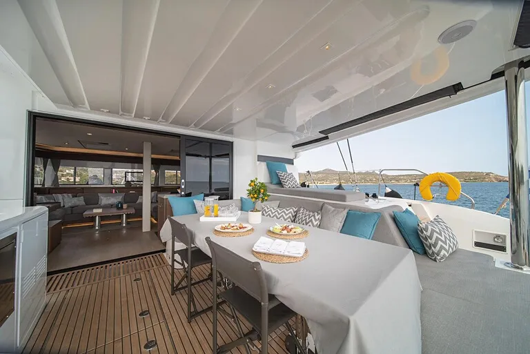 Deck of Hydrus, a Lagoon 55 catamaran at Lavreotiki Municipal Unit, Greece