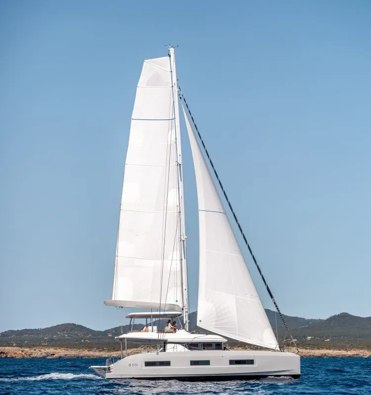 Exterior view of Hydrus, a Lagoon 55 catamaran at Lavreotiki Municipal Unit, Greece
