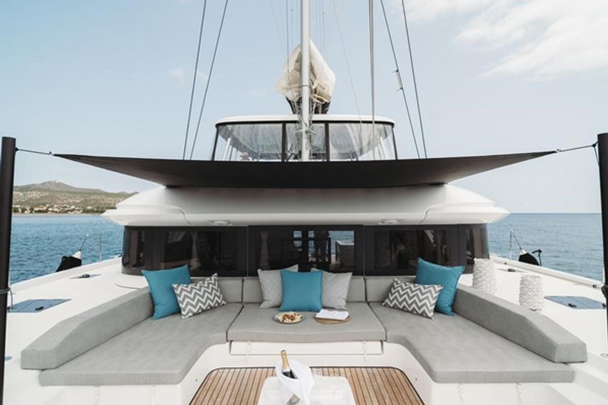 Deck of Hydrus, a Lagoon 55 catamaran at Lavreotiki Municipal Unit, Greece