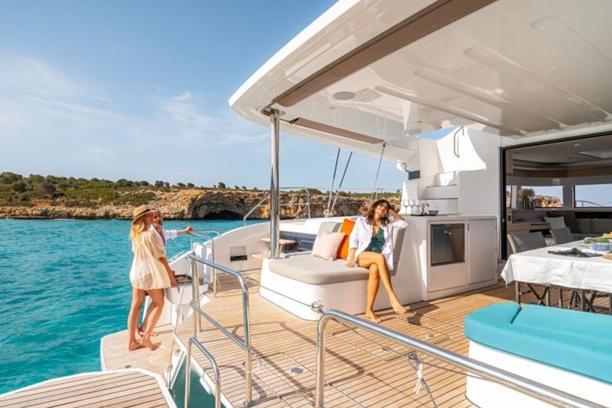 Deck of Hydrus, a Lagoon 55 catamaran at Lavreotiki Municipal Unit, Greece