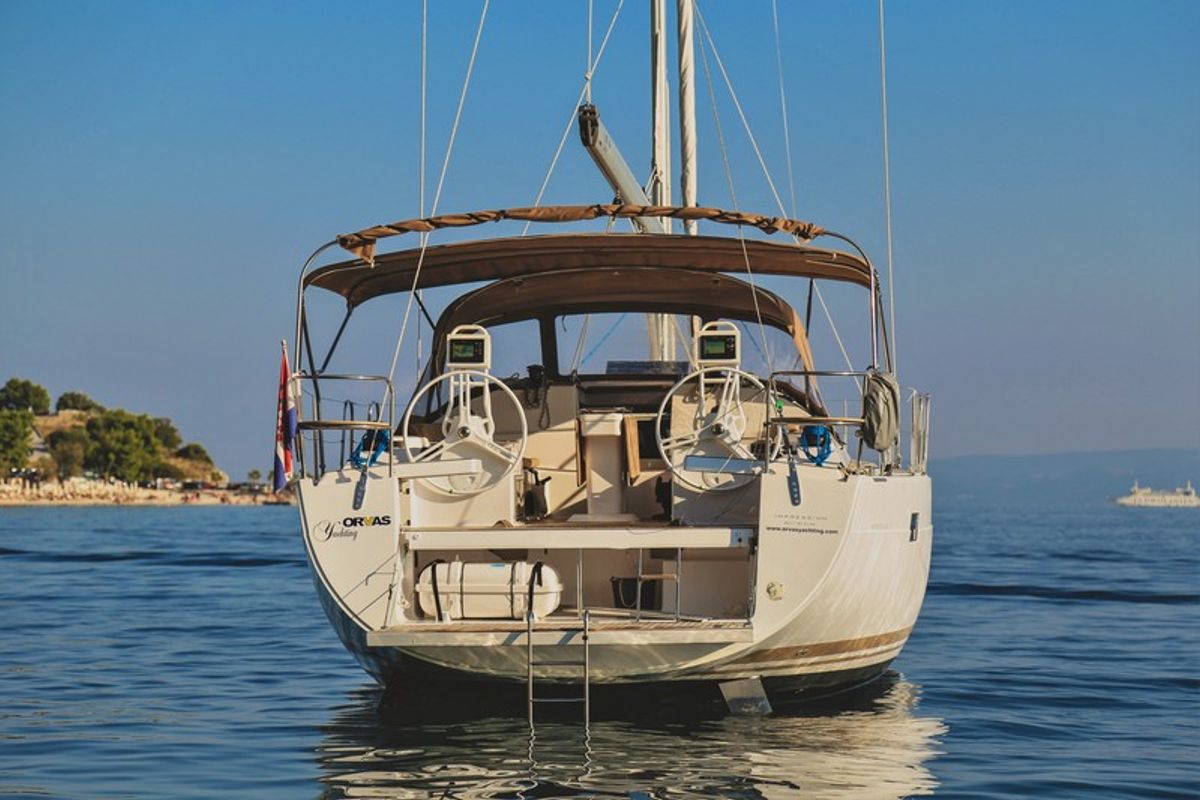 Cockpit of LENA, a Elan Impression 50 sailboat at Split, Croatia