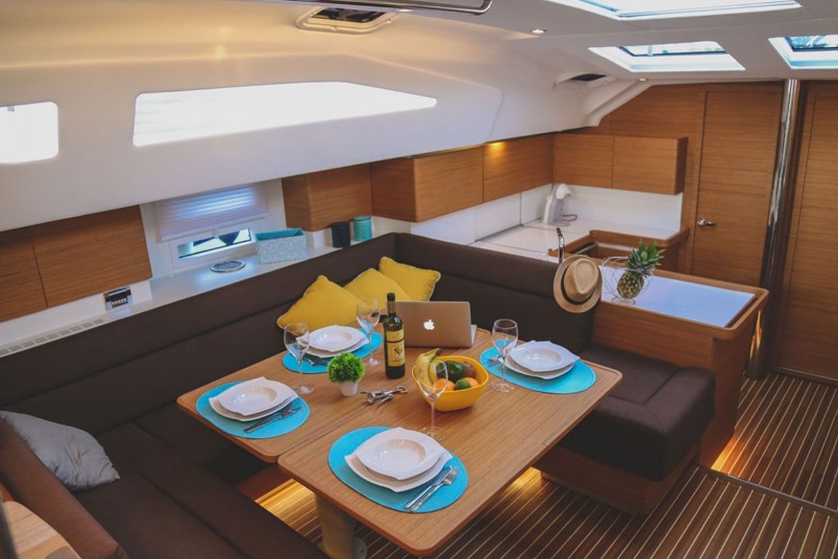 Salon of LENA, a Elan Impression 50 sailboat at Split, Croatia