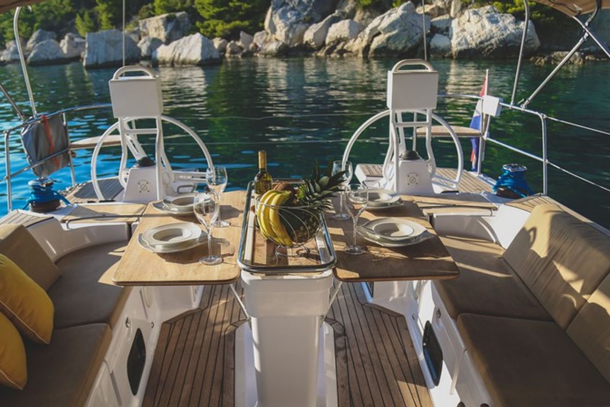 Cockpit of LENA, a Elan Impression 50 sailboat at Split, Croatia