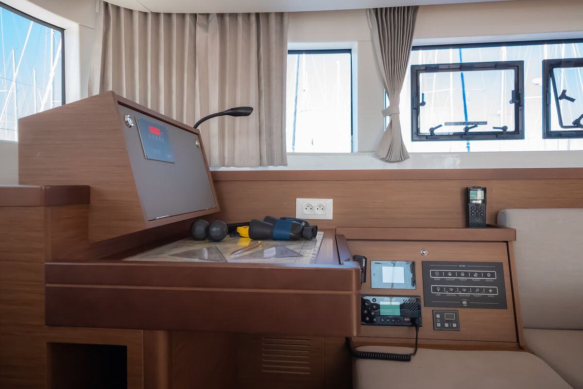 Salon of Chingi Lingy, a Lagoon 40 catamaran at Grad Biograd na Moru, Croatia