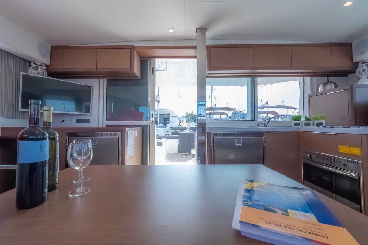 Salon of Chingi Lingy, a Lagoon 40 catamaran at Grad Biograd na Moru, Croatia