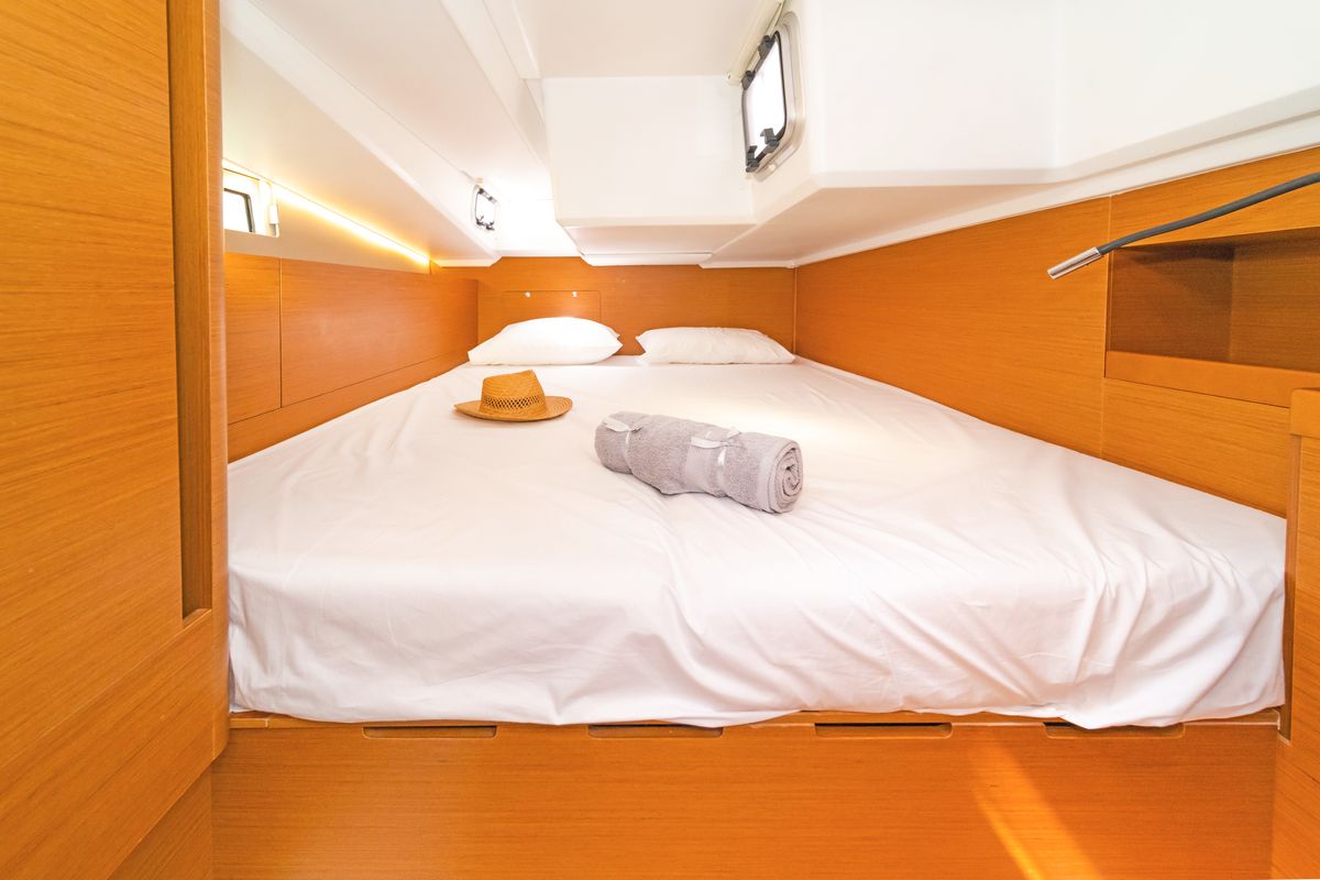 Cabin on Goldfish, a Jeanneau Sun Odyssey 490 sailboat at Kos, Greece