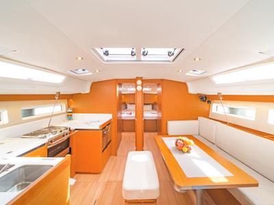Galley of Goldfish, a Jeanneau Sun Odyssey 490 sailboat at Kos, Greece
