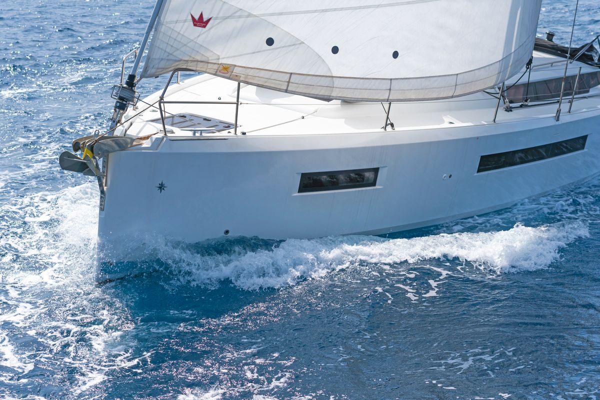 Exterior view of Goldfish, a Jeanneau Sun Odyssey 490 sailboat at Kos, Greece