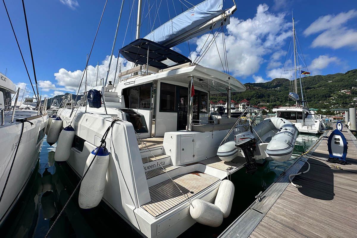 Queen Feta, a Bali 4.8 catamaran at Seychelles, Eden Island Marina, Seychelles