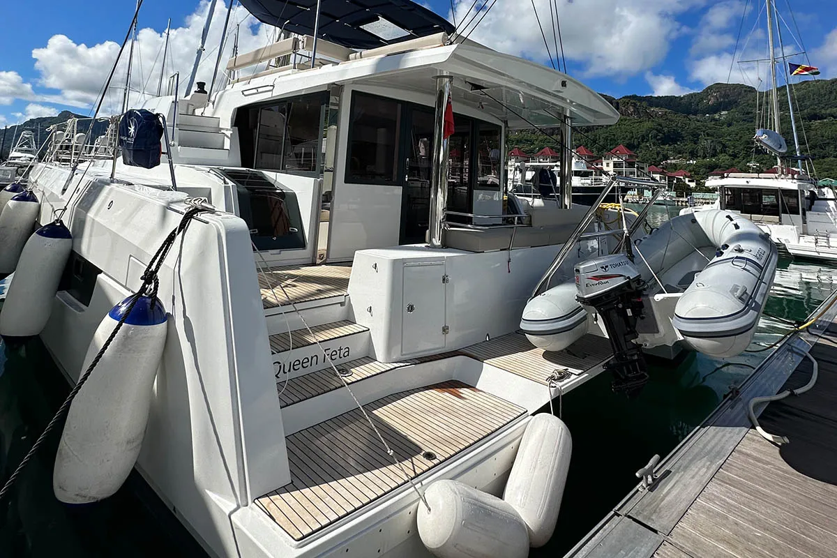 Queen Feta, a Bali 4.8 catamaran at Seychelles, Eden Island Marina, Seychelles