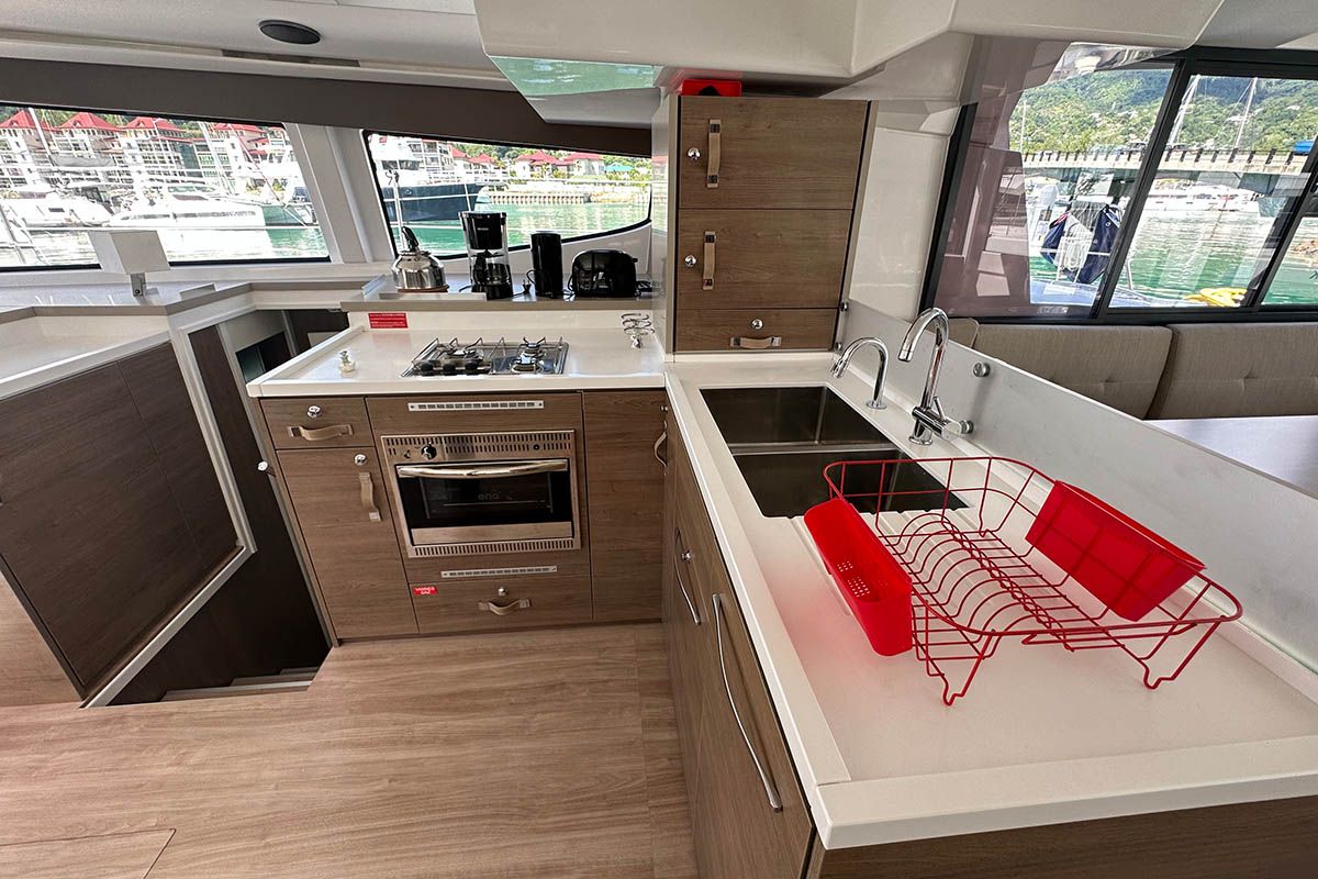 Queen Feta, a Bali 4.8 catamaran at Seychelles, Eden Island Marina, Seychelles