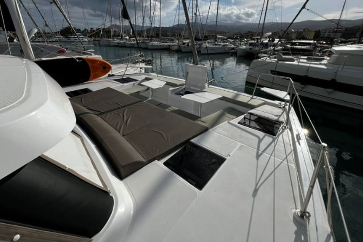 Deck of Blue Spirit, a Bali Catspace catamaran at Municipal Unit of Lefkada, Greece