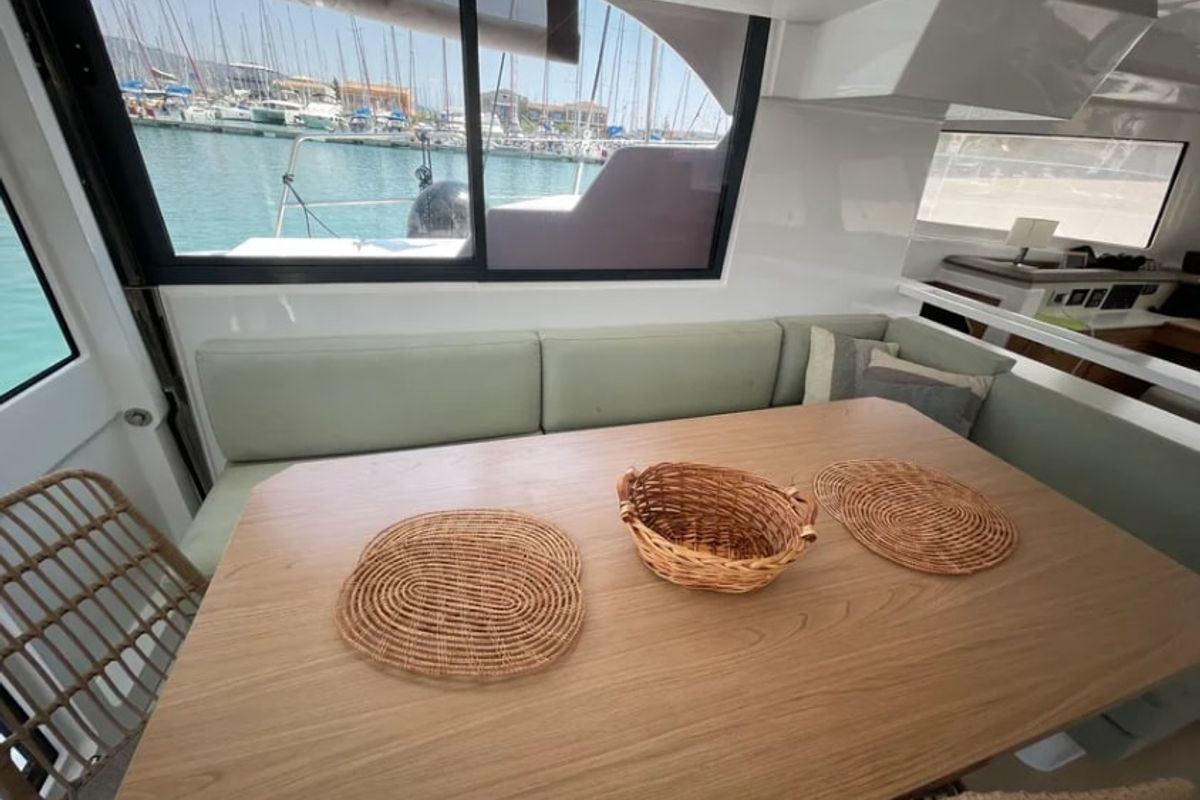 Salon of Blue Spirit, a Bali Catspace catamaran at Municipal Unit of Lefkada, Greece