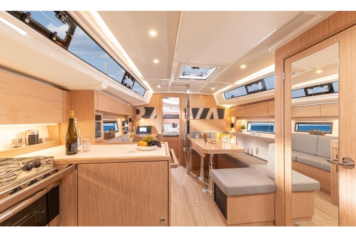 Galley of Trata, a Bavaria C38 sailboat at Municipal Unit of Lefkada, Greece
