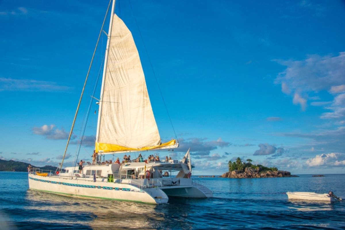 Exterior view of Le Gauguin, a Gulet Mojito 78  catamaran at Eden Island Marina, Seychelles