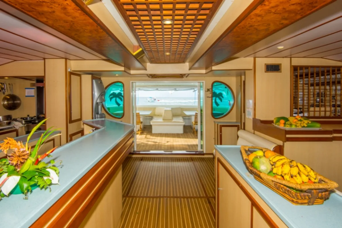 Salon of Le Gauguin, a Gulet Mojito 78 catamaran at Eden Island Marina, Seychelles