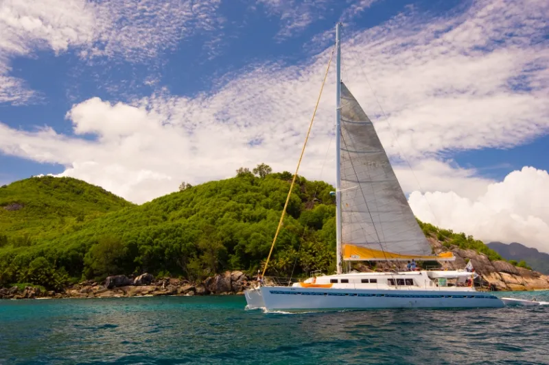 Exterior view of Le Gauguin, a Gulet Mojito 78  catamaran at Eden Island Marina, Seychelles