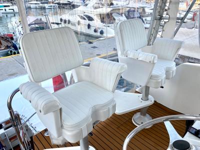 Cockpit of Tipejyas, a Gulet Hatteras 50 Convertible motorboat at Livadi, Greece