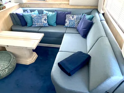 Salon of Tipejyas, a Gulet Hatteras 50 Convertible motorboat at Livadi, Greece