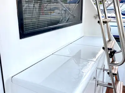 Deck of Tipejyas, a Gulet Hatteras 50 Convertible motorboat at Livadi, Greece