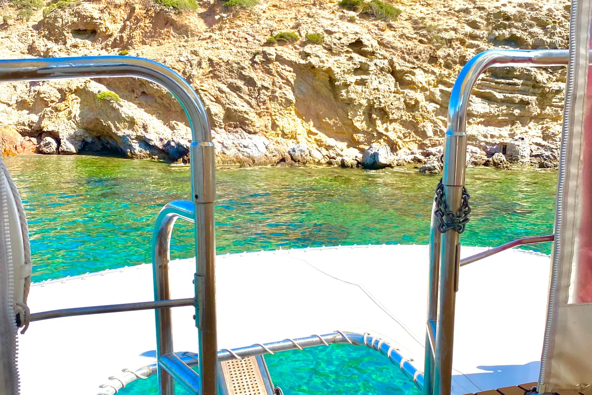 Deck of Tipejyas, a Gulet Hatteras 50 Convertible motorboat at Livadi, Greece