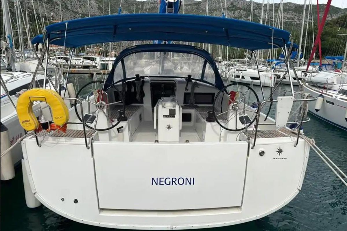 Cockpit of Negroni, a Jeanneau Sun Odyssey 440 sailboat at Athens, Greece