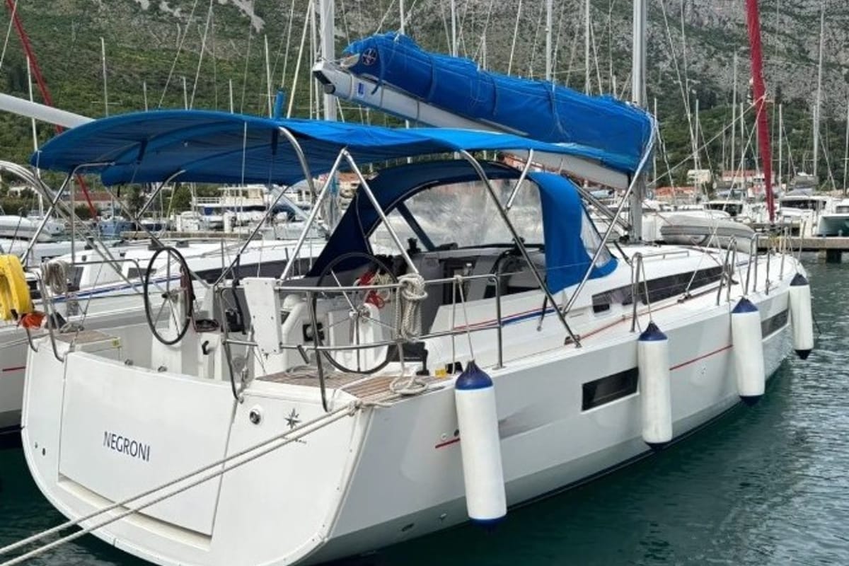 Exterior view of Negroni, a Jeanneau Sun Odyssey 440 sailboat at Athens, Greece