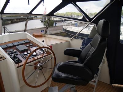 Cockpit of Drait 39, a De Drait Classicline 1300 motorboat at Drachten, Netherlands