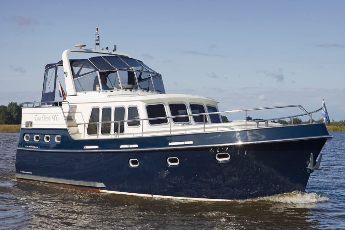 Exterior view of Drait 39, a De Drait Classicline 1300 motorboat at Drachten, Netherlands