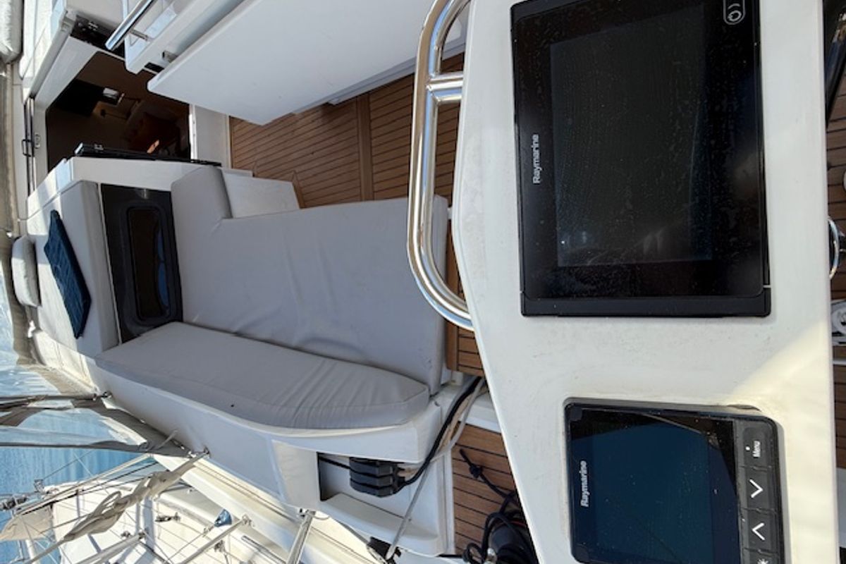 Deck of COOKIE, a Beneteau Oceanis 46.1 sailboat at Preveza, Greece