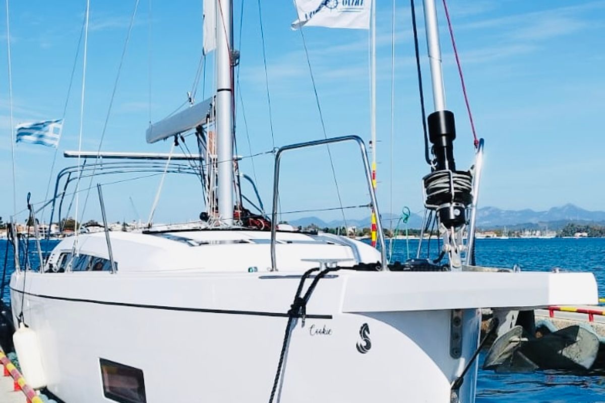 Exterior view of COOKIE, a Beneteau Oceanis 46.1 sailboat at Preveza, Greece