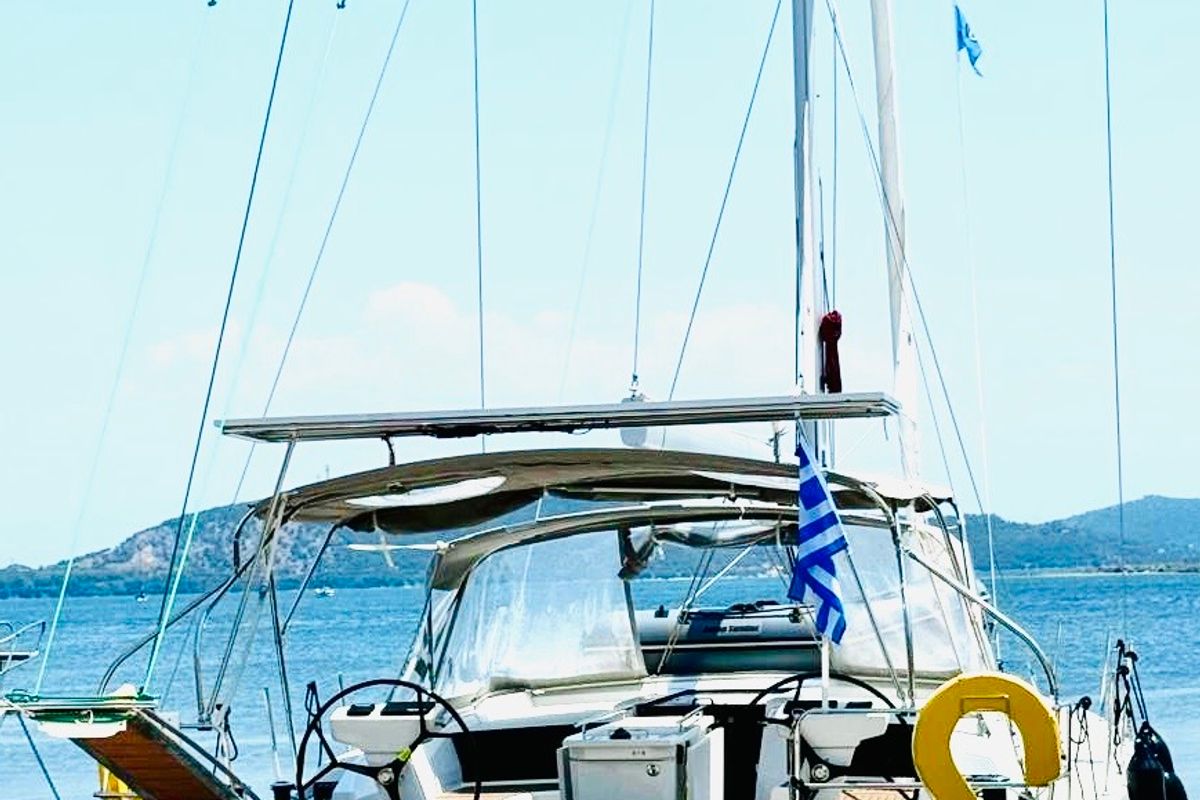 Exterior view of COOKIE, a Beneteau Oceanis 46.1 sailboat at Preveza, Greece