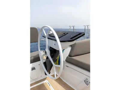 Cockpit of Bigi, a Dufour 41 sailboat at U Pàize/Carloforte, Italy