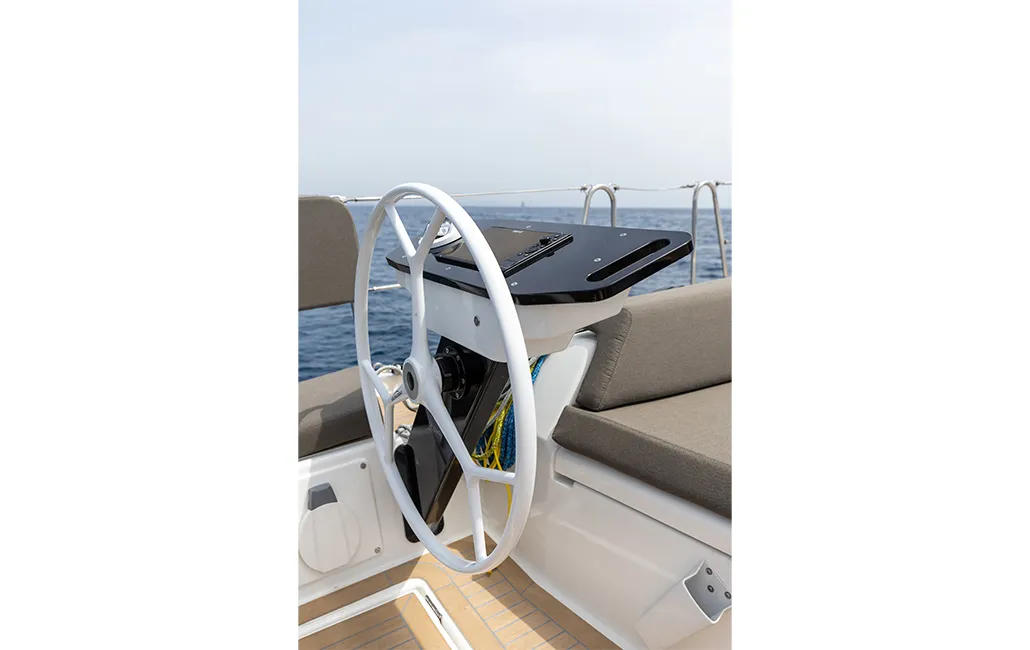 Cockpit of Bigi, a Dufour 41 sailboat at U Pàize/Carloforte, Italy