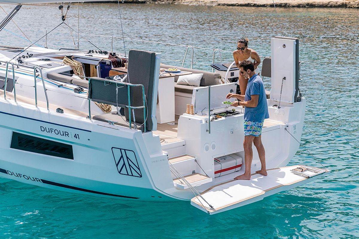Exterior view of Bigi, a Dufour 41 sailboat at U Pàize/Carloforte, Italy